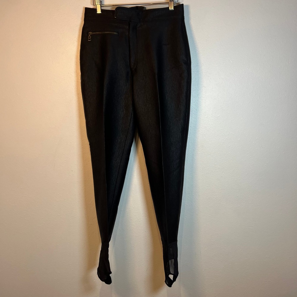 VTG Bogner Ski Pants Stirrup Textured Shiny Black Womens High Rise Size 27Slim